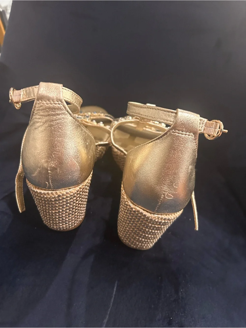 Naturalizer Gold Jeweled T-Strap Wedge Sandals